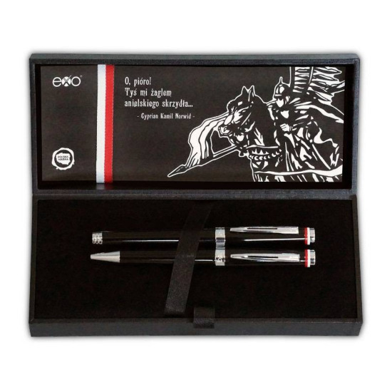 Pen Set Fountain pen i Ballpoint pen EXO Husaria Polska, black, flag motif